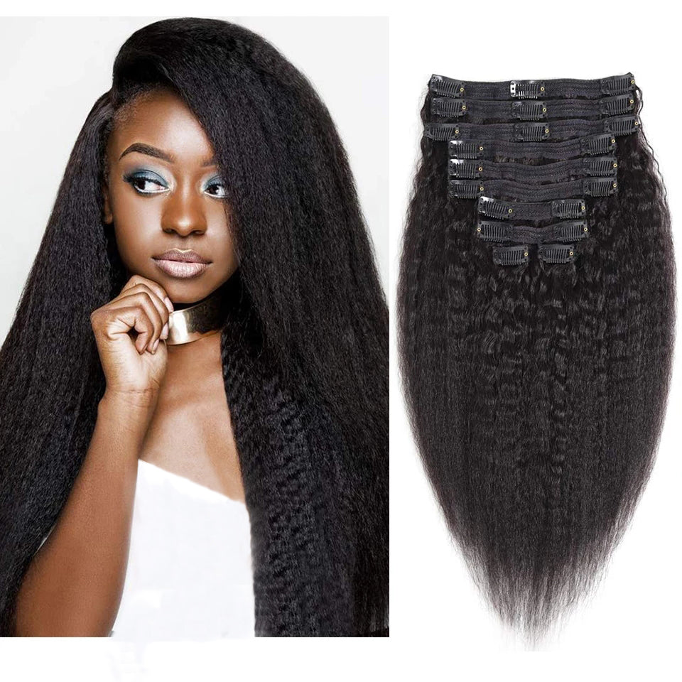 Kinky Straight Clip-In Human Hair Extensions - 120g Volume