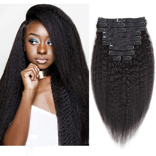 Kinky Straight Clip-In Human Hair Extensions - 120g Volume