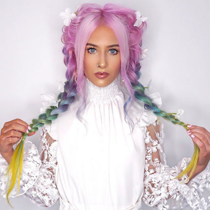 Rainbow Synthetic Lace Front Wigs,Purple Wigs Blue Wigs,Long Hair Wigs,Lace Front Wig,Multi Color Wigs,Cosplay Wig,Long Mermaid Wig,DragQueen Hair Wig,Wavy Hair Wig,Blue Wig