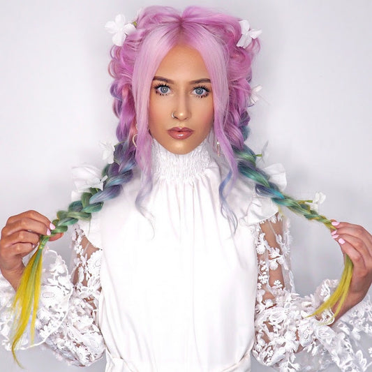 Rainbow Synthetic Lace Front Wigs,Purple Wigs Blue Wigs,Long Hair Wigs,Lace Front Wig,Multi Color Wigs,Cosplay Wig,Long Mermaid Wig,DragQueen Hair Wig,Wavy Hair Wig,Blue Wig