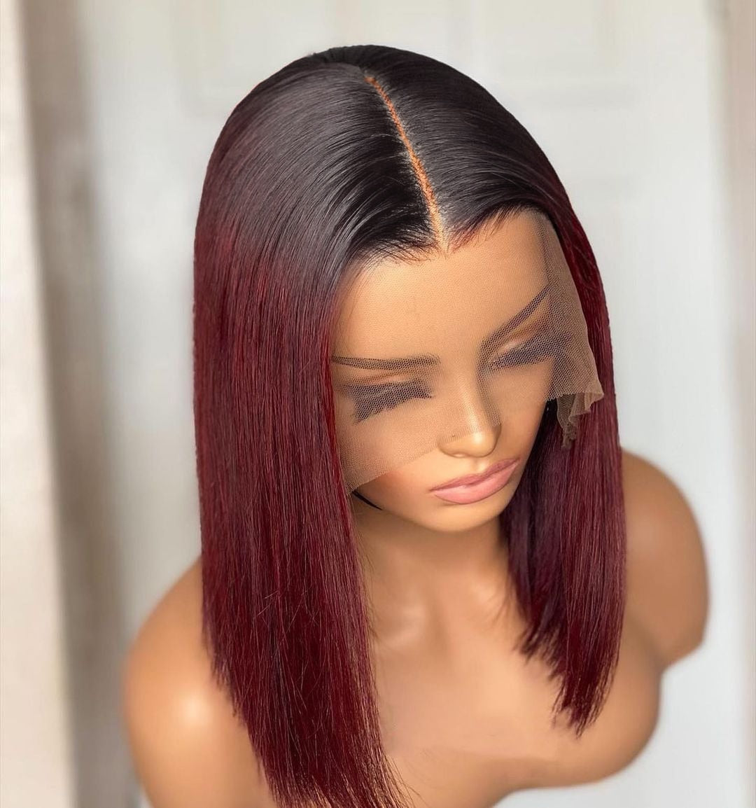 16 Inch Ombre 1B/99J Burgundy Lace Front Wigs Human Hair Bob 13x4 HD Glueless Short Straight Frontal Bob Wigs for Black Women Human Hair Pre Plucked Hairline Ombre Dark 99J