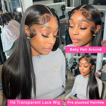 Long Straight 360 Hd Lace Front Human Hair Wigs Pre Plucked With Baby Hair