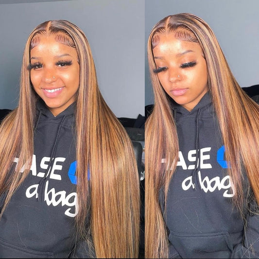 30 Inch Straight ombre blonde Highlight Wig Human Hair Wig