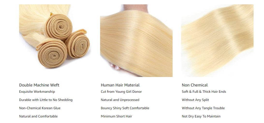 613-blonde-straight-bundles,613 Bundles Human Hair Color Blonde Straight Human Hair Bundles 8A Grade Unprocessed Brazilian Virgin Hair 3 Bundles 613 Straight Bundles