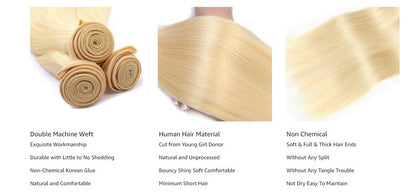 613-blonde-straight-bundles,613 Bundles Human Hair Color Blonde Straight Human Hair Bundles 8A Grade Unprocessed Brazilian Virgin Hair 3 Bundles 613 Straight Bundles