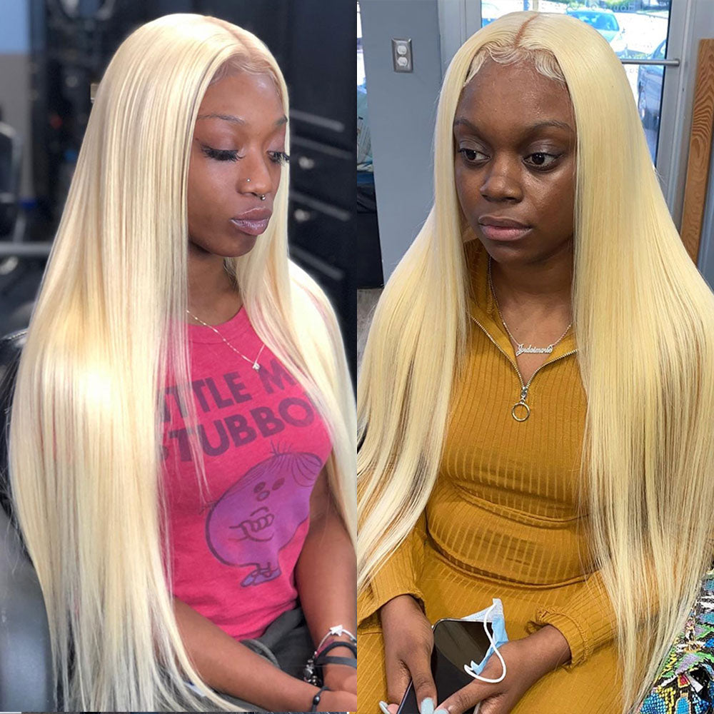 34Inch Long T Part 613 HD Blonde Bone Straight Lace Front Human Hair Wig