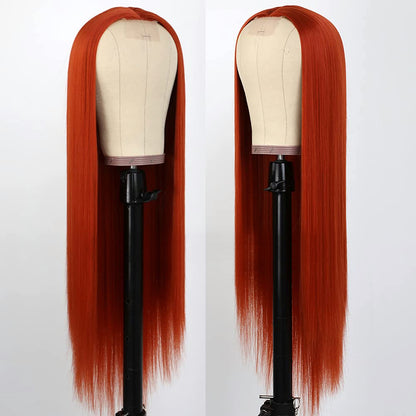 Dark Orange Middle Part with Natural Hairline