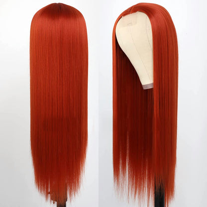 Dark Orange Middle Part with Natural Hairline