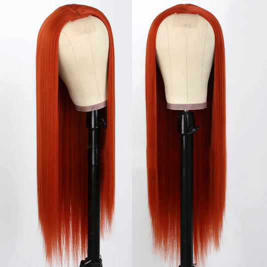 Dark Orange Middle Part with Natural Hairline