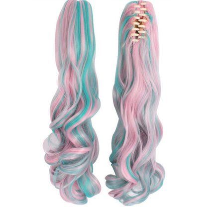 PINK/BLUE Long Curly 2-Ponytails Full Wig