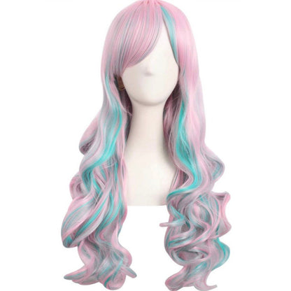 PINK/BLUE Long Curly 2-Ponytails Full Wig