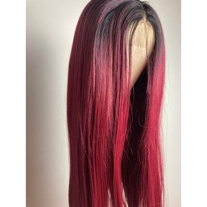 Straight Long Black-Red Lace Front Wig