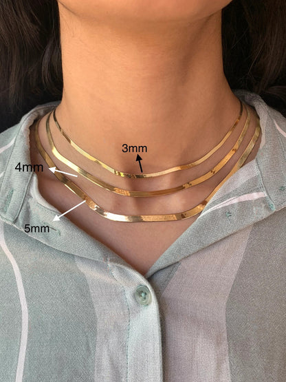 Real 14K Yellow Gold Herringbone Chain Necklace 3MM-6MM