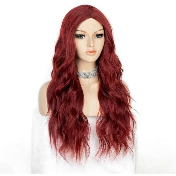 22inch Middle Part 99J Wine RED Long Wavy Wig