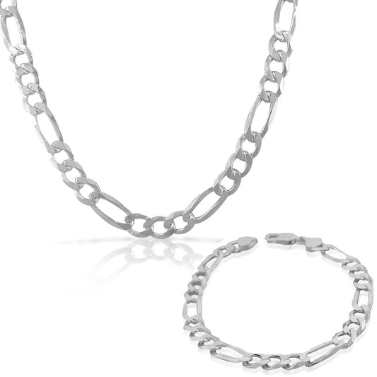 925 Sterling Silver Classic  Link Chain Necklace Bracelet Set 
