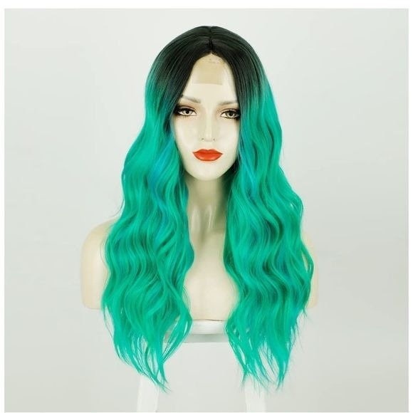 Green Middle Part Long Wavy Wig