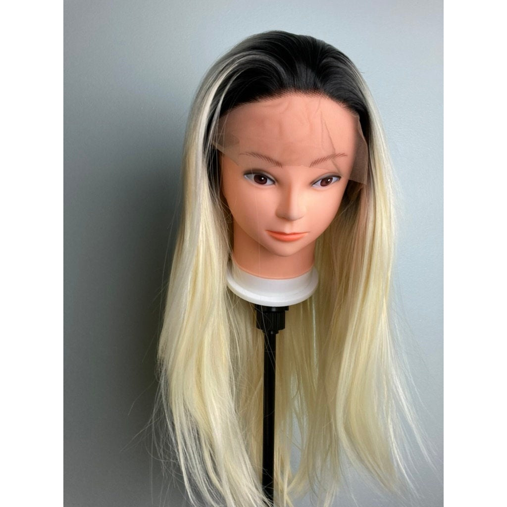 Trendy Blonde Hair With Black Roots -Lace Front Wig