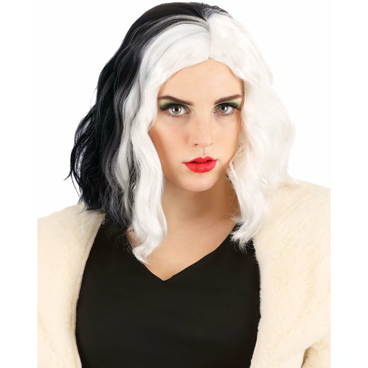 Black and White Hair Wig,Half Black Wig,Half White Wig,Lace Front Wig,Cosplay Wig,Costume Wig,Curly ,Anime Wig,Gothic Hair wig
