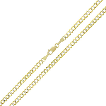 14K Yellow Gold 3MM Solid Cuban Curb Link Two-Tone Pave Chain
