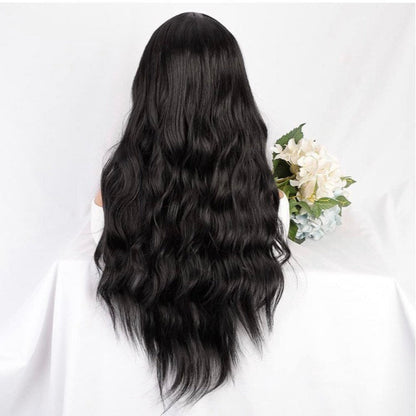 Long Black Curly Wavy Middle Part Wig