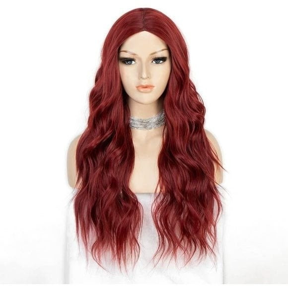 22inch Middle Part 99J Wine RED Long Wavy Wig