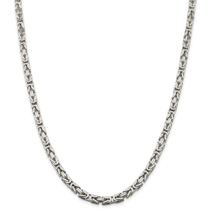 Solid 925 Sterling Silver 5mm Square Byzantine Chain Necklace