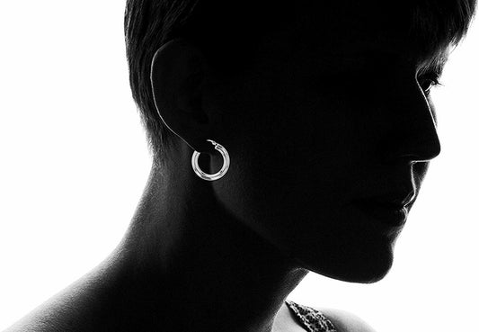 REAL 14K White Gold Earrings For Women| 4MM Classic Hoops EarringsREAL 14K White Gold Earrings For Women| 4MM Classic Hoops Earrings