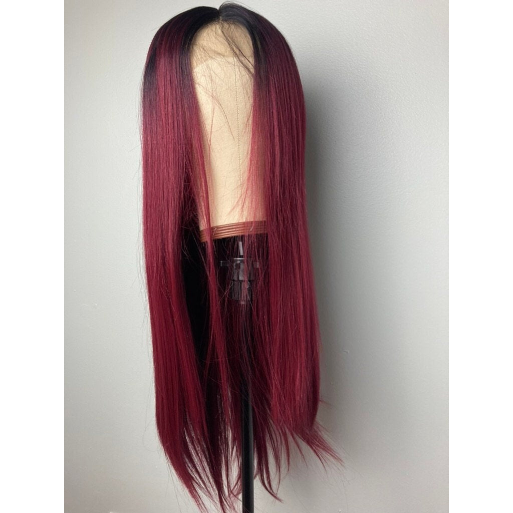 Straight Long Black-Red Lace Front Wig