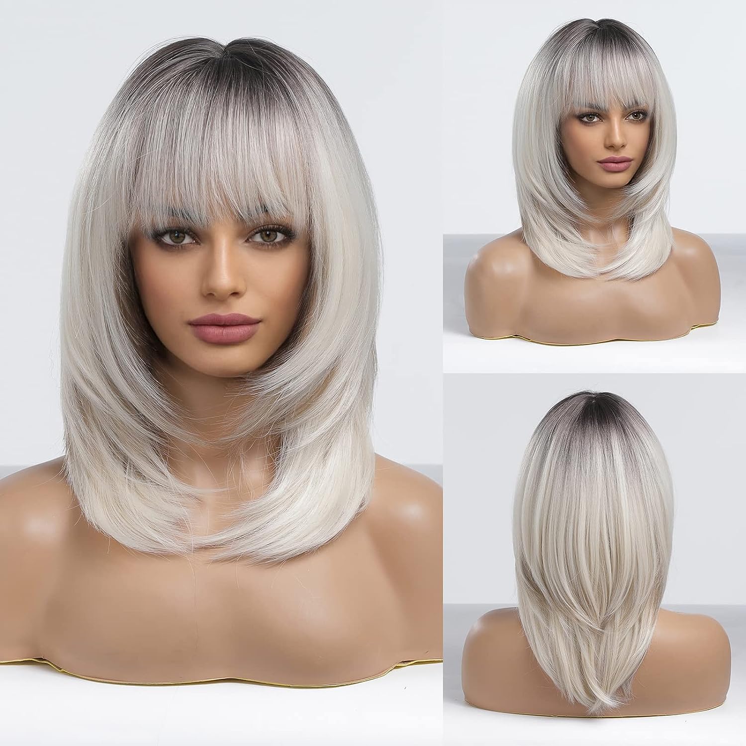 ombre grey wig,wigs with bangs