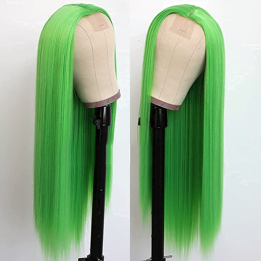 24 Inch Lime Green Color Wigs for Fashion Women Synthetic Lace Front Wigs with Natural Hairline