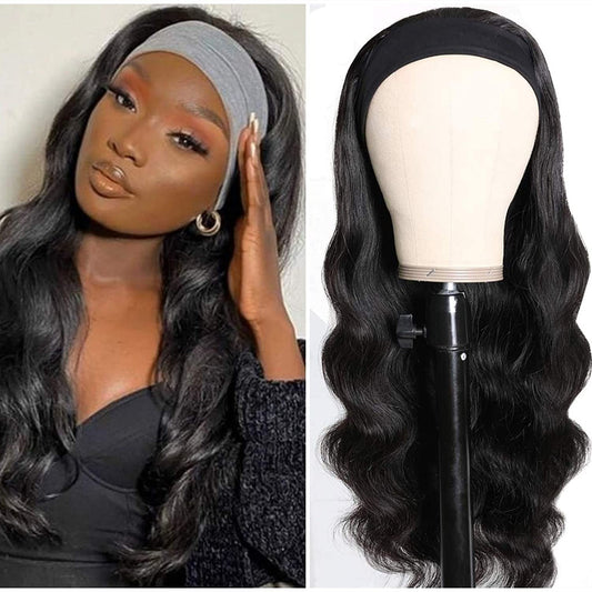 Body Wave Headband Human Hair |Black Wig