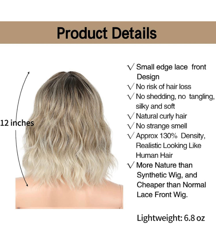 Short Wavy Ombre Ash Blonde Lace Wig