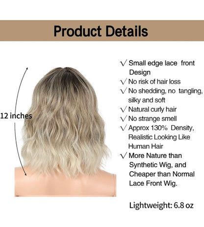 Short Wavy Ombre Ash Blonde Lace Wig