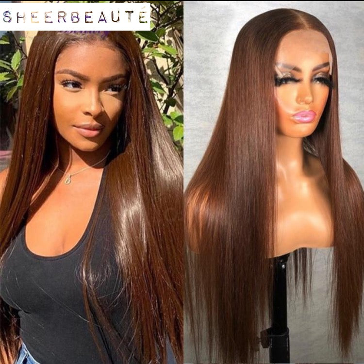 13x4 Long Straight Brown Lace Front Human Hair Wigs
