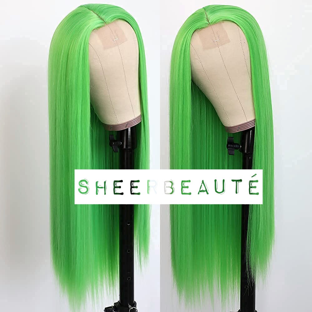 24 Inch Lime Green Color Wigs for Fashion Women Synthetic Lace Front Wigs with Natural Hairline