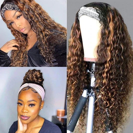 Highlight Water Wave Headband  Human Hair Wigs