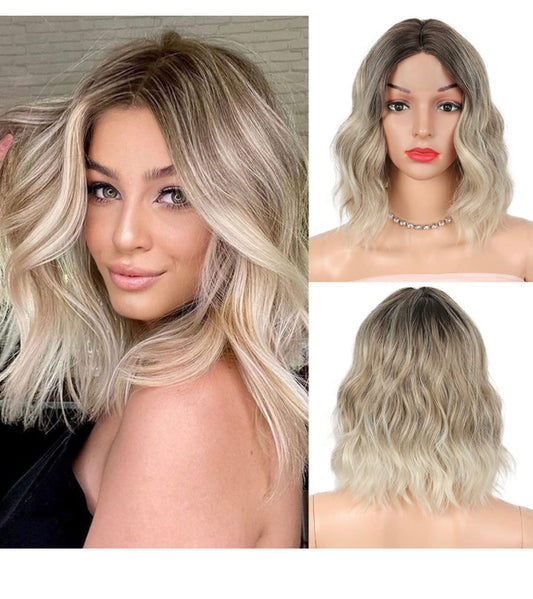 Short Wavy Ombre Ash Blonde Lace Wig