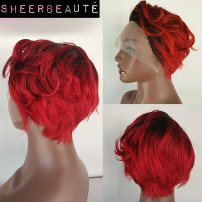 Pixie Cut Short Bob Straight Transparent Lace Malaysian Human Hair Wigs