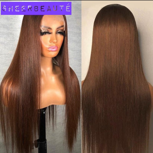 13x4 Long Straight Brown Lace Front Human Hair Wigs