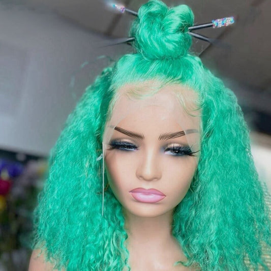 13x4 HD 613 -Green Blue Kinky Curly Lace Frontal Wig
