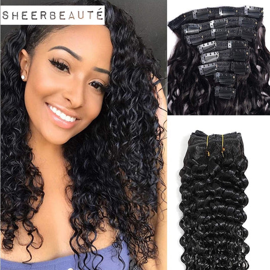 Water Wave Clips In Hair Extensions Brazilian Human Hair