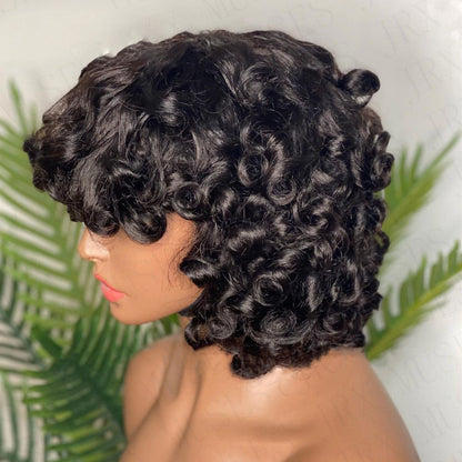 Short Bob Big Curly Human Hair Wigs with Bangs