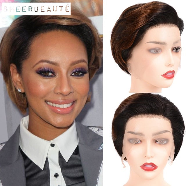 Pixie Cut Short Bob Straight Transparent Lace Malaysian Human Hair Wigs