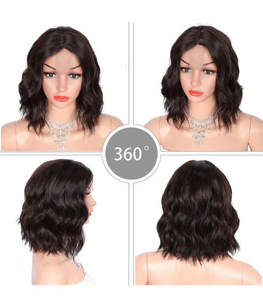 Short Bob Wavy Dark Brown Lace Wig