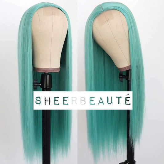 Long Straight T Part Lace Front Wigs-Light Blue