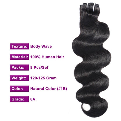 Brazilian Body Wave Clip In Human Hair Extensions 8 Pcs