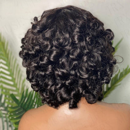 Short Bob Big Curly Human Hair Wigs with Bangs