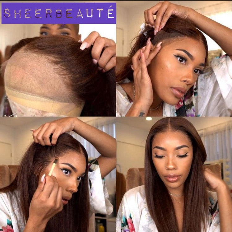 13x4 Long Straight Brown Lace Front Human Hair Wigs