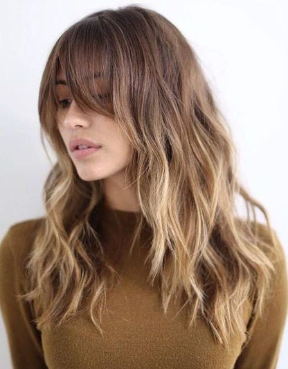 Ombre Brown Curly Full Wig with Bangs Wig