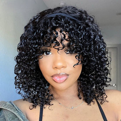 Short Bob Curly Human Hair Headband Wigs For Women- DragQueen
